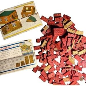 Vintage MCM wooden American Bricks Set with manuals antique toys eco friendly